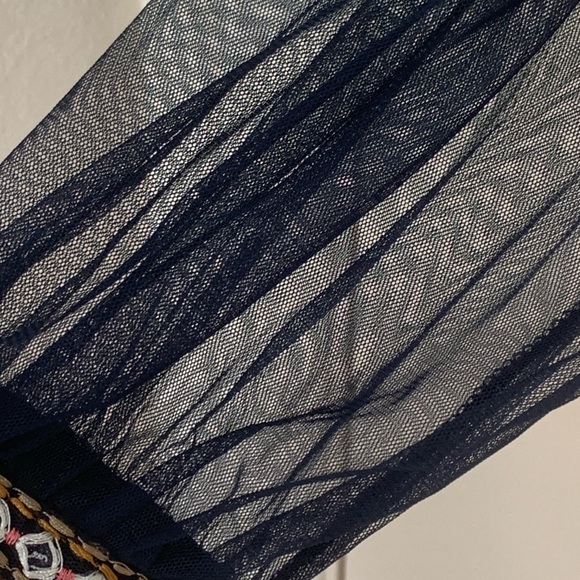 ZARA Basic Embroidered Sheer Mesh Boho Blouse Peplum Top Navy Size L - Picture 4 of 13